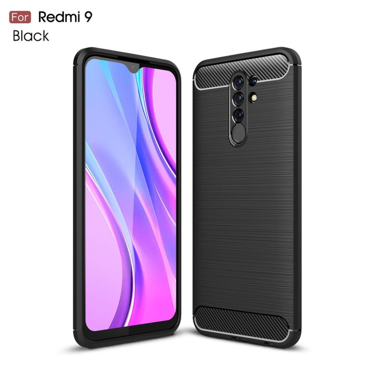 Custodia in TPU in fibra di carbonio con trama spazzolata, For Xiaomi Redmi 9