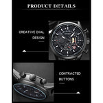 SANDA 5010P Six-Pin Cool Big Dial Orologio da uomo a tre occhi impermeabile con cinturino in pelle Orologio da uomo di tendenza alla moda