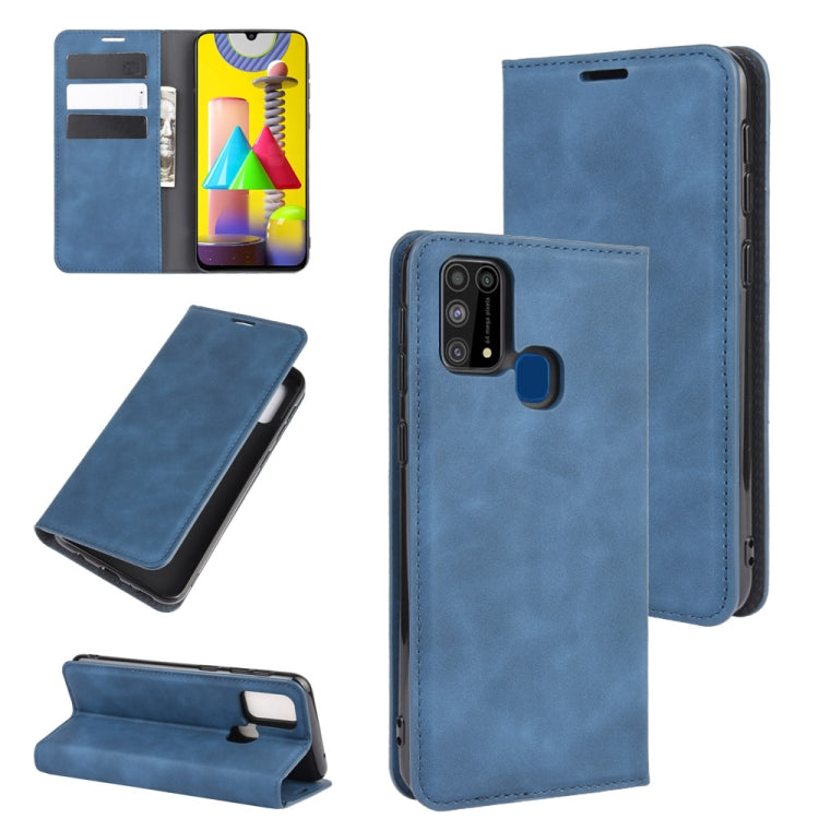 Per Samsung Galaxy M31 Custodia in pelle con ventosa magnetica per affari retro-pelle con supporto, slot per schede e portafoglio, For Galaxy M31