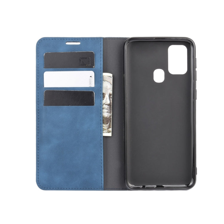 Per Samsung Galaxy M31 Custodia in pelle con ventosa magnetica per affari retro-pelle con supporto, slot per schede e portafoglio, For Galaxy M31