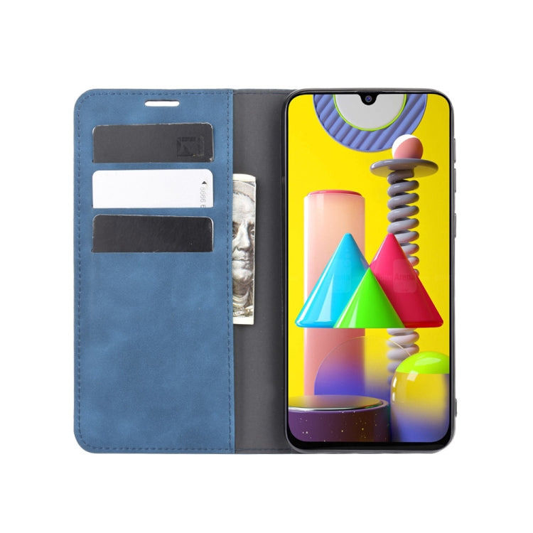 Per Samsung Galaxy M31 Custodia in pelle con ventosa magnetica per affari retro-pelle con supporto, slot per schede e portafoglio, For Galaxy M31