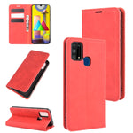 Per Samsung Galaxy M31 Custodia in pelle con ventosa magnetica per affari retro-pelle con supporto, slot per schede e portafoglio, For Galaxy M31