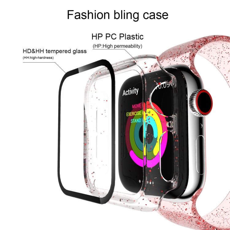 Per Apple Watch Series 5 e 4 44mm Glitter Powder PC + Custodia integrata con pellicola per schermo in vetro temperato