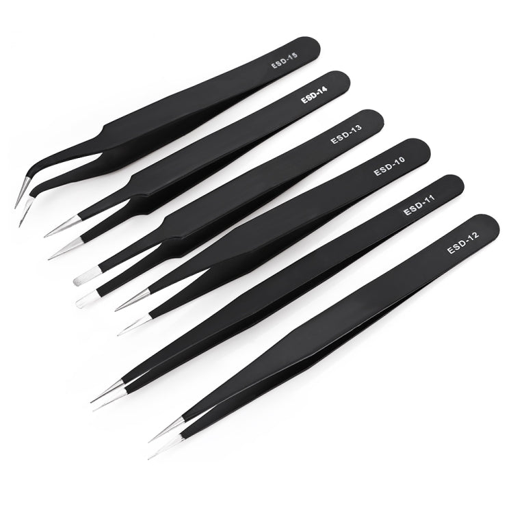 6 in 1 Stainless Steel Anti-Static Tweezers Set, 6 in 1