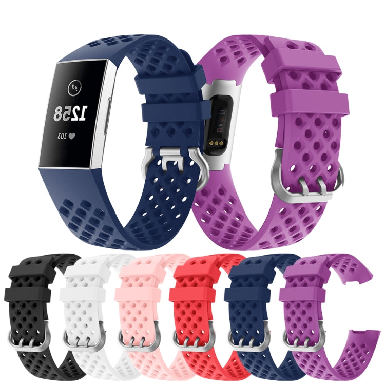 Per Fitbit Charge 3/4 Cinturino di ricambio per cinturino in silicone quadrato cavo, Black, Pink, White, Red, Dark Blue, Purple
