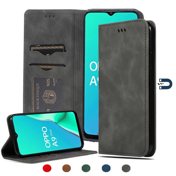 Custodia in pelle a vibrazione orizzontale magnetica per affari Retro Skin Feel, For OPPO A9 2020 & A5 2020 & A11X, For OPPO Reno 2Z & Reno 2F