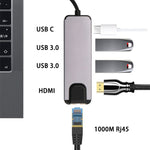 Hub USB-C 5 in 1 con HDMI 4K, RJ45, USB 3.0 e PD