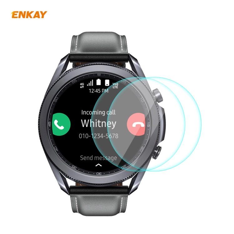 2 PZ ENKAY Hat-Prince 0.2mm 9H 2.15D Pellicola per orologio in vetro temperato con bordo curvo, For Samsung Galaxy Watch 3 45mm, For Samsung Galaxy Watch 3 41mm