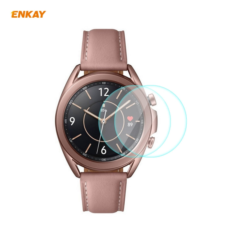 2 PZ ENKAY Hat-Prince 0.2mm 9H 2.15D Pellicola per orologio in vetro temperato con bordo curvo, For Samsung Galaxy Watch 3 45mm, For Samsung Galaxy Watch 3 41mm