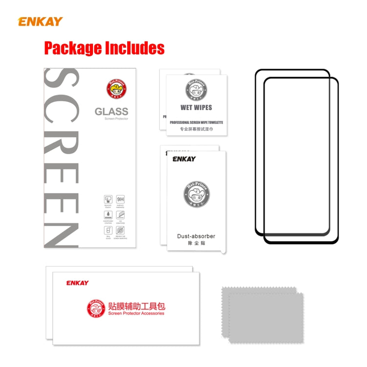 2 PZ ENKAY Hat-Prince Full Glue 0.26mm 9H 2.5D Pellicola a copertura totale in vetro temperato, For Samsung Galaxy M31s, For OnePlus Nord