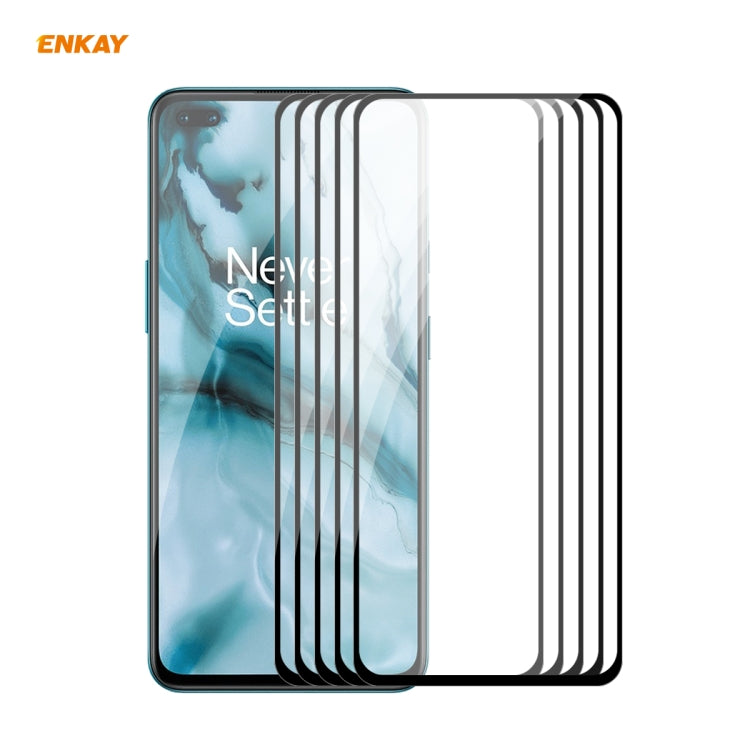 5 PZ ENKAY Hat-Prince Full Glue 0.26mm 9H 2.5D Pellicola a copertura totale in vetro temperato, For Samsung Galaxy M31s, For OnePlus Nord