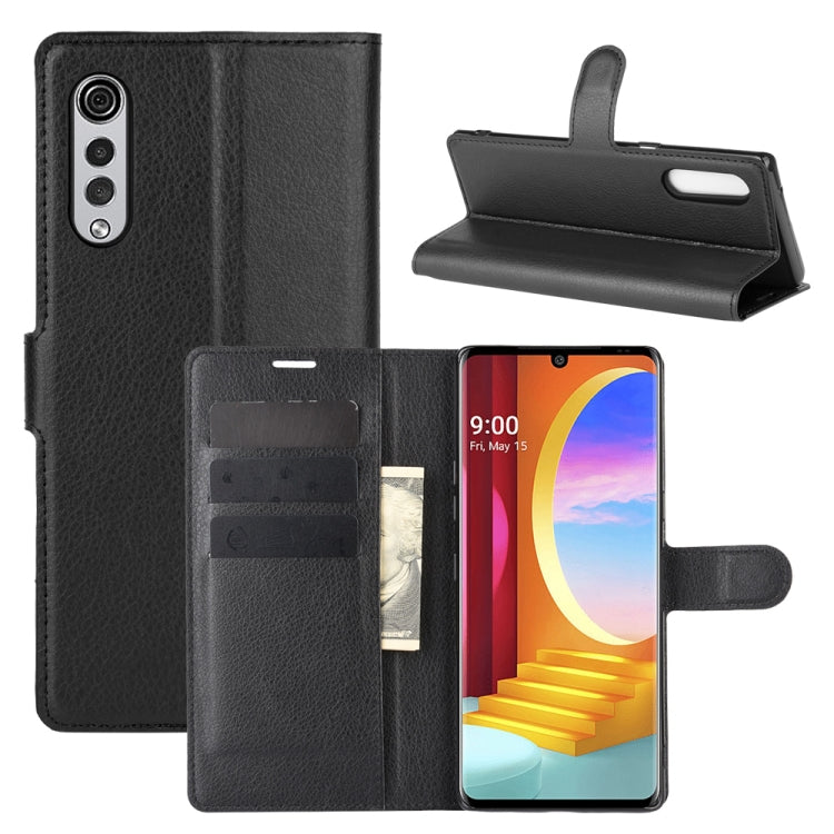 Per LG Velvet Litchi Texture Custodia protettiva a vibrazione orizzontale con supporto, slot per schede e portafoglio, For LG Velvet