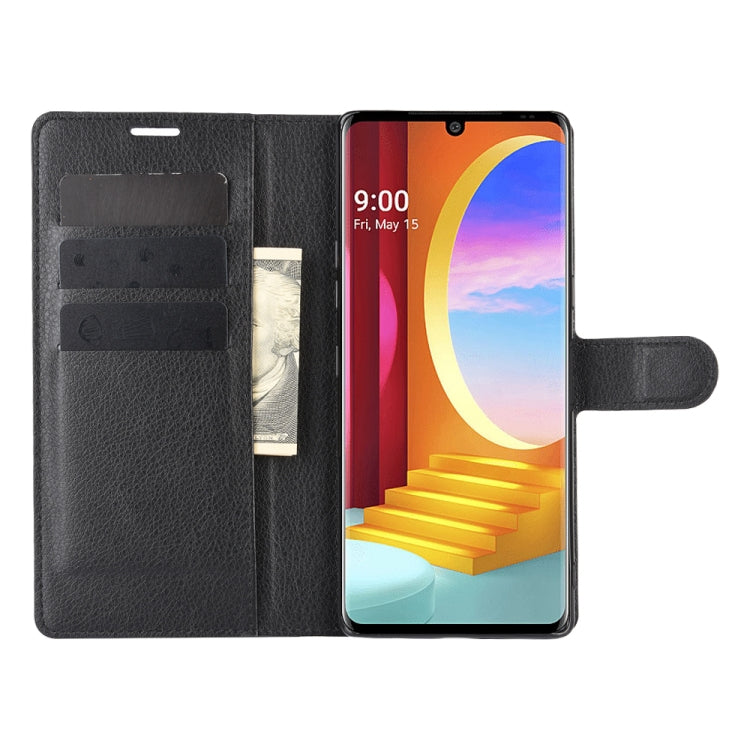 Per LG Velvet Litchi Texture Custodia protettiva a vibrazione orizzontale con supporto, slot per schede e portafoglio, For LG Velvet