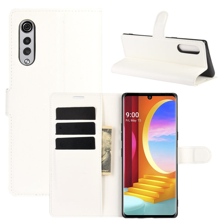 Per LG Velvet Litchi Texture Custodia protettiva a vibrazione orizzontale con supporto, slot per schede e portafoglio, For LG Velvet