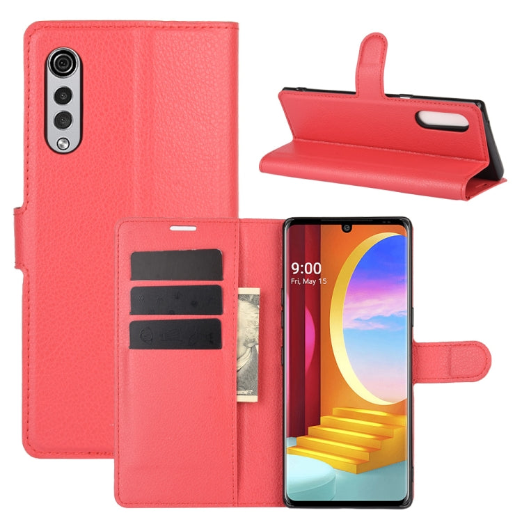 Per LG Velvet Litchi Texture Custodia protettiva a vibrazione orizzontale con supporto, slot per schede e portafoglio, For LG Velvet