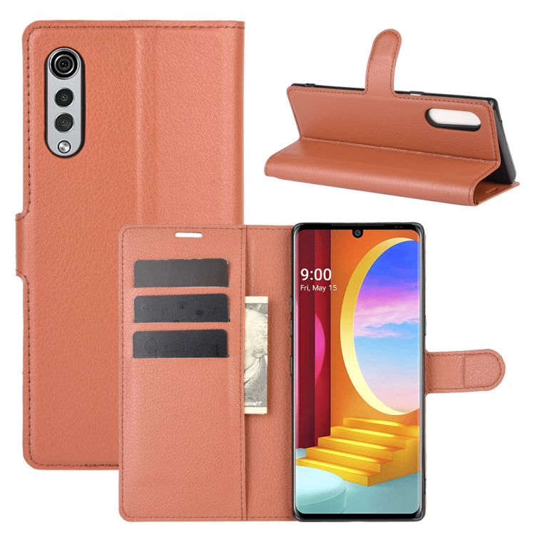 Per LG Velvet Litchi Texture Custodia protettiva a vibrazione orizzontale con supporto, slot per schede e portafoglio, For LG Velvet