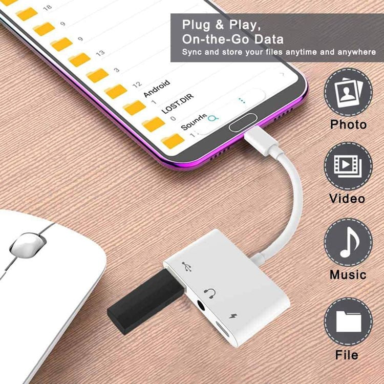 Adattatore OTG USB-C 3 in 1 con jack cuffie 3,5 mm
