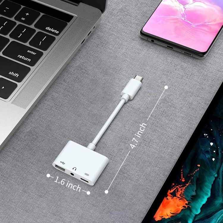 Adattatore OTG USB-C 3 in 1 con jack cuffie 3,5 mm