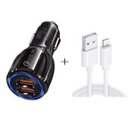 Caricabatteria per auto doppio USB Qc3.0 + kit di ricarica per auto con linea di ricarica rapida a 8 pin, 8 Pin (Black), 8 Pin (White)