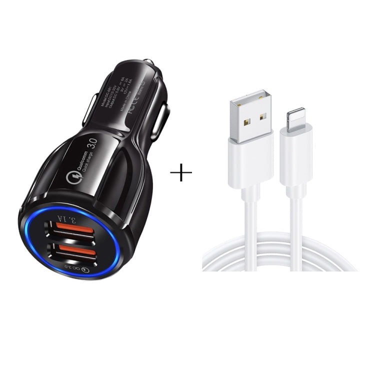 Caricabatteria per auto doppio USB Qc3.0 + kit di ricarica per auto con linea di ricarica rapida a 8 pin, 8 Pin (Black), 8 Pin (White)