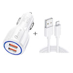 Caricabatteria per auto doppio USB Qc3.0 + kit di ricarica per auto con linea di ricarica rapida a 8 pin, 8 Pin (Black), 8 Pin (White)