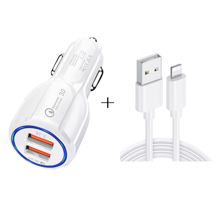 Caricabatteria per auto doppio USB Qc3.0 + kit di ricarica per auto con linea di ricarica rapida a 8 pin, 8 Pin (Black), 8 Pin (White)