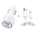 Caricabatteria da auto doppio USB Qc3.0 + kit di ricarica per auto con cavo di ricarica rapida micro USB, Micro USB (White), Micro USB (Black)