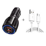 Caricabatteria da auto doppio USB Qc3.0 + kit di ricarica per auto con cavo di ricarica rapida micro USB, Micro USB (White), Micro USB (Black)