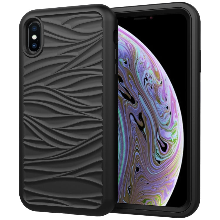Per iPhone XS Max Wave Pattern 3 in 1 Custodia protettiva antiurto in silicone + PC