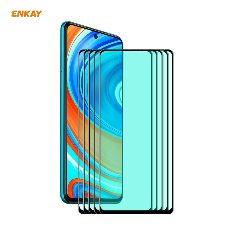 5 PZ ENKAY Hat-Prince 0.26mm 9H 6D Protezione per gli occhi a schermo intero curvo Protezione per vetro temperato con pellicola verde, For Xiaomi Redmi Note 8 Pro, For Redmi Note 9S/Note 9 Pro, For Redmi 10X 4G/Redmi Note 9, For Xiaomi Redmi 9 / 9A / 9...