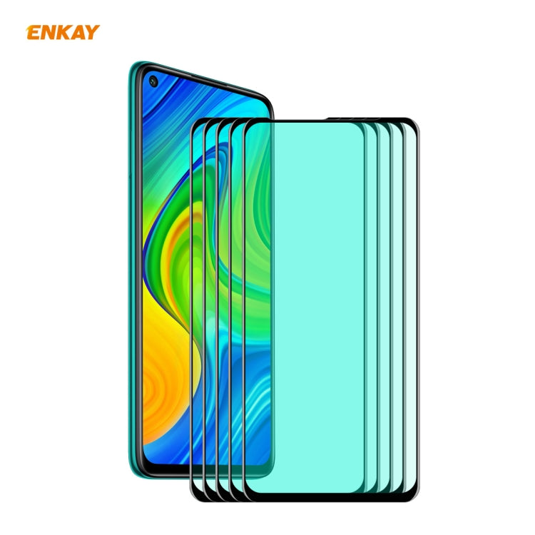 5 PZ ENKAY Hat-Prince 0.26mm 9H 6D Protezione per gli occhi a schermo intero curvo Protezione per vetro temperato con pellicola verde, For Xiaomi Redmi Note 8 Pro, For Redmi Note 9S/Note 9 Pro, For Redmi 10X 4G/Redmi Note 9, For Xiaomi Redmi 9 / 9A / 9...