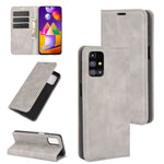 Per Samsung Galaxy M31s Retro-skin Business Custodia in pelle con ventosa magnetica con supporto e slot per schede e portafoglio, For Galaxy M31s