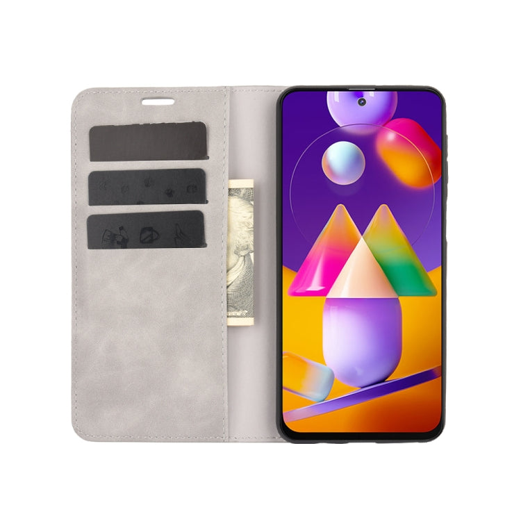 Per Samsung Galaxy M31s Retro-skin Business Custodia in pelle con ventosa magnetica con supporto e slot per schede e portafoglio, For Galaxy M31s