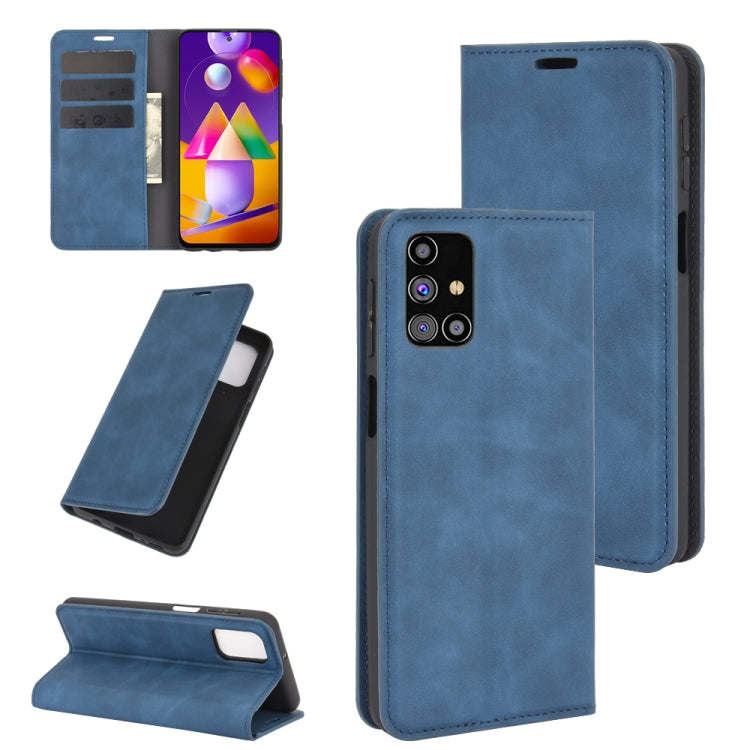 Per Samsung Galaxy M31s Retro-skin Business Custodia in pelle con ventosa magnetica con supporto e slot per schede e portafoglio, For Galaxy M31s