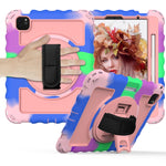 Per iPad Air 4 / 10,8 pollici (2020) PC con rotazione a 360 gradi + Custodia combinata antiurto in silicone con supporto e cinturino per impugnatura e tracolla e portapenne, For iPad Air 2022 / 2020 10.9