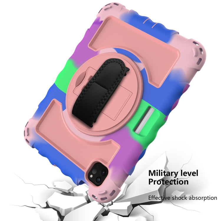 Per iPad Air 4 / 10,8 pollici (2020) PC con rotazione a 360 gradi + Custodia combinata antiurto in silicone con supporto e cinturino per impugnatura e tracolla e portapenne, For iPad Air 2022 / 2020 10.9
