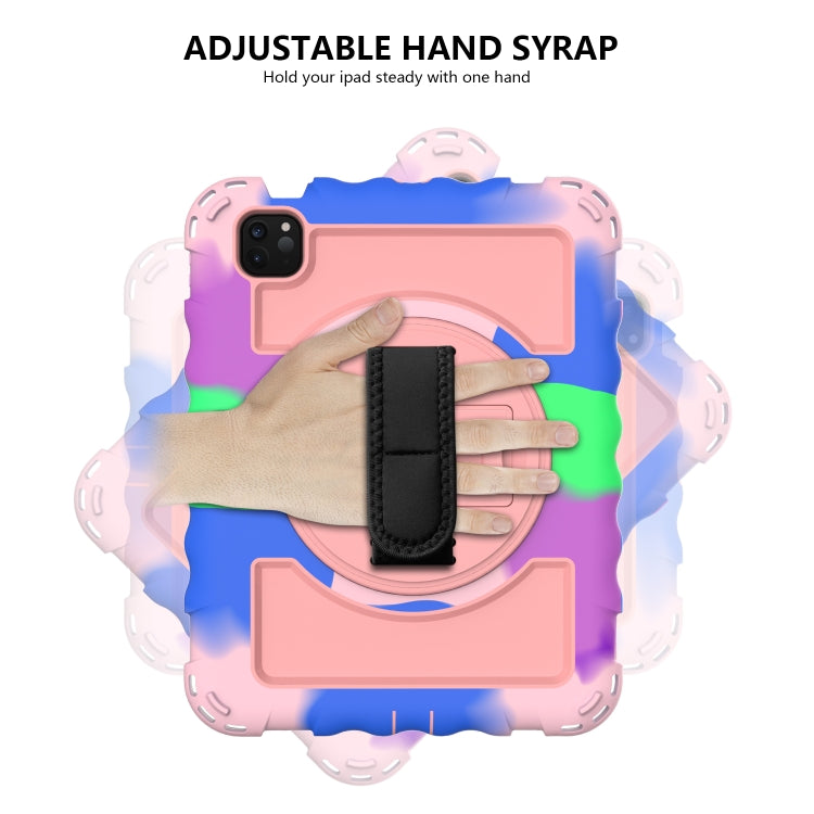Per iPad Air 4 / 10,8 pollici (2020) PC con rotazione a 360 gradi + Custodia combinata antiurto in silicone con supporto e cinturino per impugnatura e tracolla e portapenne, For iPad Air 2022 / 2020 10.9