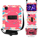 Per iPad Air 4 / 10,8 pollici (2020) PC con rotazione a 360 gradi + Custodia combinata antiurto in silicone con supporto e cinturino per impugnatura e tracolla e portapenne, For iPad Air 2022 / 2020 10.9
