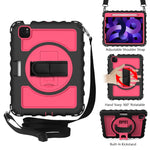 Per iPad Air 4 / 10,8 pollici (2020) PC con rotazione a 360 gradi + Custodia combinata antiurto in silicone con supporto e cinturino per impugnatura e tracolla e portapenne, For iPad Air 2022 / 2020 10.9