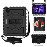 Per iPad Air 4 / 10,8 pollici (2020) PC con rotazione a 360 gradi + Custodia combinata antiurto in silicone con supporto e cinturino per impugnatura e tracolla e portapenne, For iPad Air 2022 / 2020 10.9