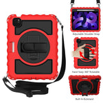 Per iPad Air 4 / 10,8 pollici (2020) PC con rotazione a 360 gradi + Custodia combinata antiurto in silicone con supporto e cinturino per impugnatura e tracolla e portapenne, For iPad Air 2022 / 2020 10.9