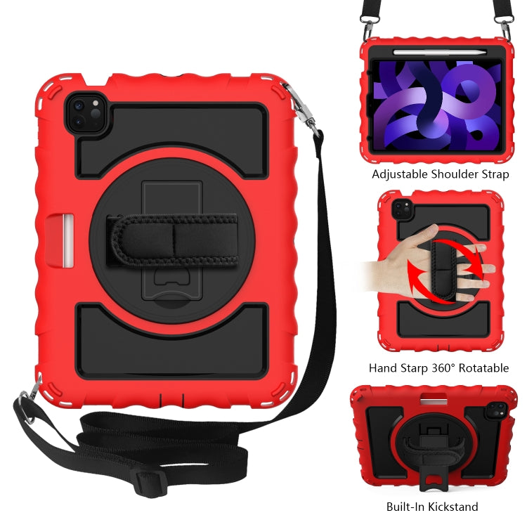 Per iPad Air 4 / 10,8 pollici (2020) PC con rotazione a 360 gradi + Custodia combinata antiurto in silicone con supporto e cinturino per impugnatura e tracolla e portapenne, For iPad Air 2022 / 2020 10.9