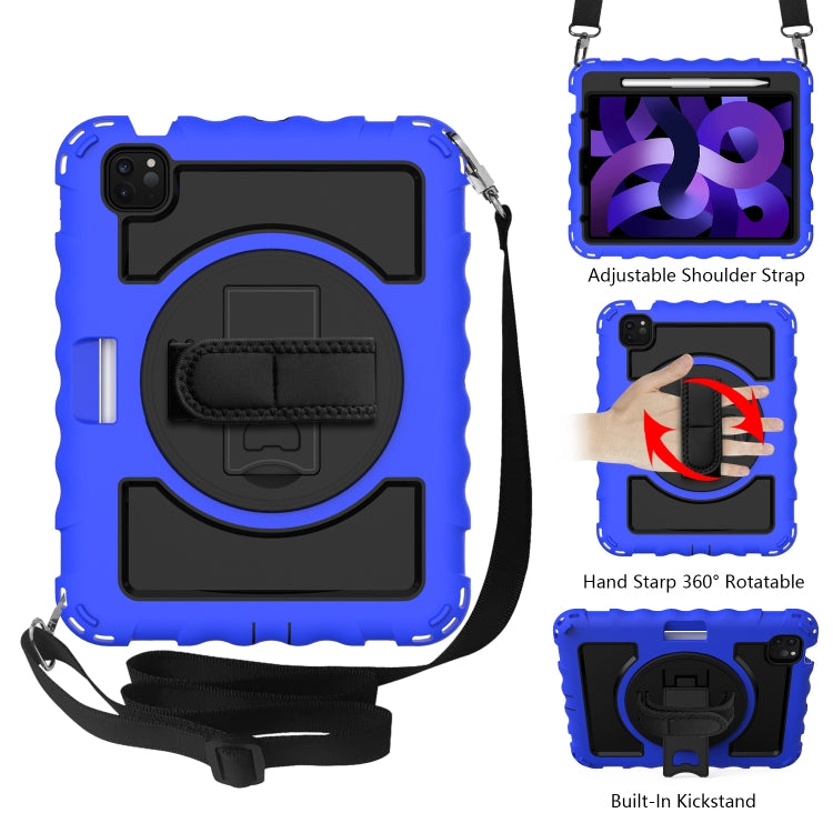 Per iPad Air 4 / 10,8 pollici (2020) PC con rotazione a 360 gradi + Custodia combinata antiurto in silicone con supporto e cinturino per impugnatura e tracolla e portapenne, For iPad Air 2022 / 2020 10.9