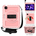 Per iPad Air 4 / 10,8 pollici (2020) PC con rotazione a 360 gradi + Custodia combinata antiurto in silicone con supporto e cinturino per impugnatura e tracolla e portapenne, For iPad Air 2022 / 2020 10.9