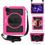 Per iPad Air 4 / 10,8 pollici (2020) PC con rotazione a 360 gradi + Custodia combinata antiurto in silicone con supporto e cinturino per impugnatura e tracolla e portapenne, For iPad Air 2022 / 2020 10.9