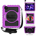 Per iPad Air 4 / 10,8 pollici (2020) PC con rotazione a 360 gradi + Custodia combinata antiurto in silicone con supporto e cinturino per impugnatura e tracolla e portapenne, For iPad Air 2022 / 2020 10.9