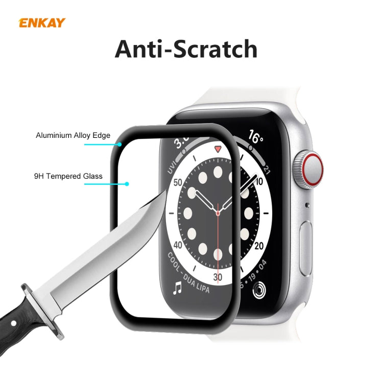 ENKAY Hat-Prince 0.2mm 9H Durezza superficiale 3D Pellicola per schermo in vetro temperato a schermo intero con bordo in lega di alluminio a prova di esplosione, For Apple Watch 6/5/4/SE 40mm, For Apple Watch 6/5/4/SE 44mm