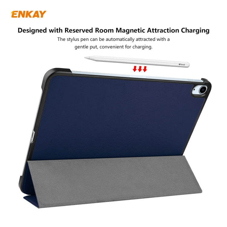 Per iPad Air 2020 10.9 / iPad Pro 11 2018 ENKAY ENK-8013 Custodia Smart in pelle PU + plastica con supporto a tre pieghe, For iPad Air 11 2024 / Pro 11 2018 / Air 10.9 2022