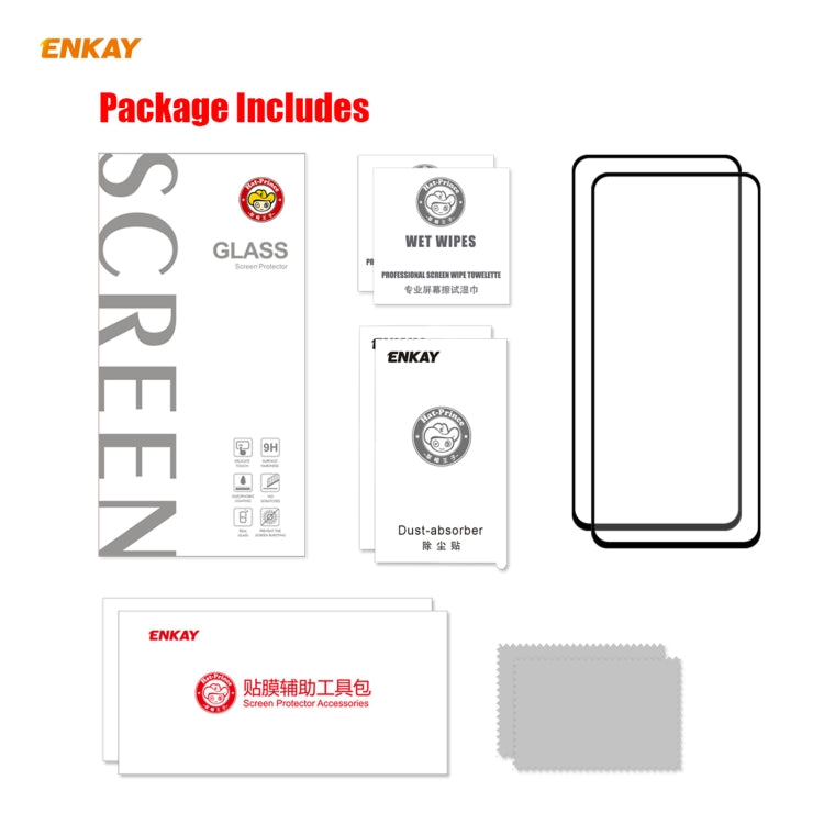 2 PZ ENKAY Hat-Prince Full Glue 0.26mm 9H 2.5D Pellicola a copertura totale in vetro temperato, For Samsung Galaxy M51, For Samsung Galaxy A42 5G, For Xiaomi Poco X3 / X3 NFC