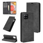 Per Samsung Galaxy A42 5G Custodia in pelle con ventosa magnetica per affari retro-pelle con supporto e slot per carte e portafoglio, For Galaxy A42 5G